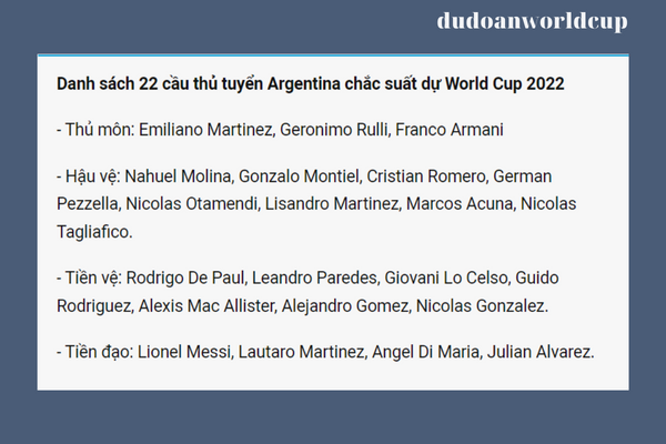 Danh sách đội tuyển Argentina dự World Cup 2022